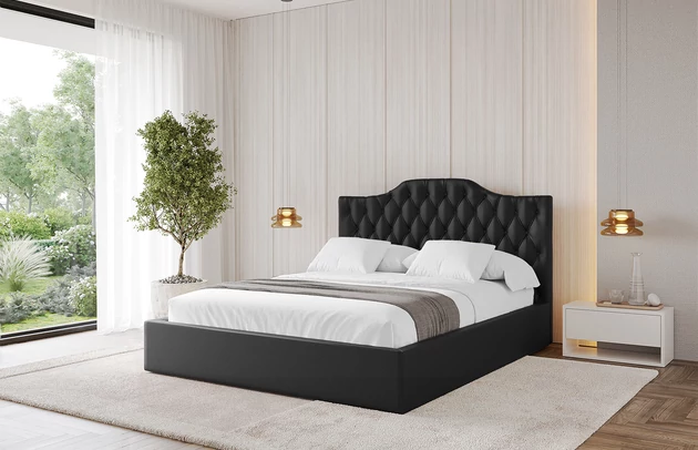 Bezug: Kunstleder, Farbe: Schwarz - Soft 11, Stoffbeschreibung: Polsterstoff SOFT:Leicht zu reinigendes Lederimitat. scheuerfest (100.000 Martindale-Zyklen). lichtecht (6). reibecht (4-5). 100%PU (Oberseite) + 75%PES mit 25%CO (Unterseite), Zimmer: Schlafzimmer, Länge: 215 cm, Breite: 136 cm, Höhe: 105 cm, Größe: 120x200 cm, Länge der Schlaffläche: 200 cm, Breite der Schlaffläche: 120 cm, Liegehöhe: 48 cm, Matratze: Mit H3 / H4 Taschenfederkern Matratze, Höhe der Matratze: 25 cm, Matratzentyp: Taschenfederkernmatratze, Bettkasten: Ja, Anzahl der Bettkasten: 1, Höhe der Bettkasten: 30 cm, Höhe des Kopfteils: 105 cm, Dicke des Kopfteils: 8 cm, Gepolsterte Rückseite: Nein - 1