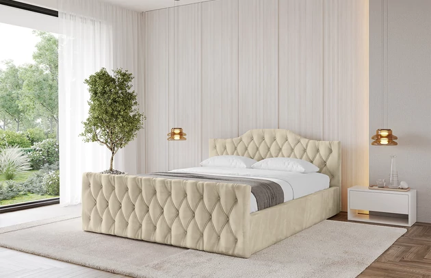 Bezug: Velvet, Farbe: Beige - Monolith 4, Stoffbeschreibung: MONOLITH: Wasserabweisender und leicht zu reinigender Möbelstoff, scheuerfest (100.000 Martindale-Zyklen) lichtecht (5) und pillingarm (4-5), aus 100 % PES, Gewicht 330 g/m2 ±5 %, Zimmer: Schlafzimmer, Länge: 222 cm, Breite: 176 cm, Höhe: 81 cm, Größe: 160x200 cm, Länge der Schlaffläche: 200 cm, Breite der Schlaffläche: 160 cm, Liegehöhe: 48 cm, Matratze: Mit H3 / H4 Taschenfederkern Matratze, Höhe der Matratze: 25 cm, Matratzentyp: Taschenfederkernmatratze, Bettkasten: Ja, Anzahl der Bettkasten: 1, Höhe der Bettkasten: 30 cm, Höhe des Kopfteils: 81 cm, Dicke des Kopfteils: 8 cm, Dicke des Fußteils: 7 cm, Gepolsterte Rückseite: Nein - 1