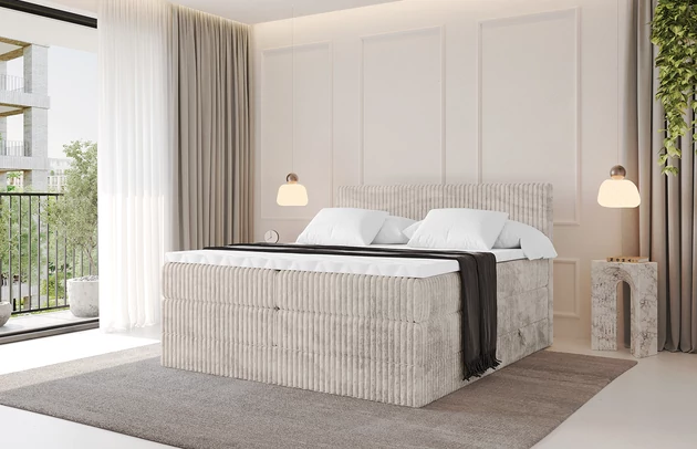 Stoffbeschreibung: Polsterstoff Cord: angenehma Polsterstoff mit Kordstruktur (90-100 000 Martindale-Zyklen) und leicht zu reinigender Möbellstoff, pillingarm (4-5), aus 100%PES, 420 g/m2 ±5 %, Bezug: Cord, Farbe: Creme - Tilia 01, Zimmer: Schlafzimmer, Länge: 207 cm, Breite: 120 cm, Höhe: 115 cm, Größe: 120x200 cm, Länge der Schlaffläche: 200 cm, Breite der Schlaffläche: 120-cm, Liegehöhe: 73 cm, Härtegrad der Matratze: H3 und H4, Höhe der Matratze: 20 cm, Matratze: Multipocketfederung/Bonellfederung, Farbe des Toppers: Weiß, Höhe des Toppers: 5 cm, Material des Toppers: Schaumstoff, Bettkasten: Ja, Anzahl der Bettkasten: 2, Höhe des Bettkastens: 30 cm, Höhe des Kopfteils: 115 cm, Material der Füße: Plastik, Höhe der Füße: 2 cm, Dicke des Kopfteils: 8 cm, Dicke des Fußteils: 7 cm, Gepolsterte Rückseite: Nein, Höhe der Bettkasten: 30 cm - 1