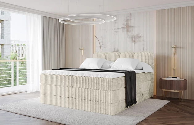 Bezug: Cord, Farbe: Creme - Tilia 03, Stoffbeschreibung: Polsterstoff Tilia: angenehma Polsterstoff mit Kordstruktur (90-100 000 Martindale-Zyklen) und leicht zu reinigender Möbellstoff, pillingarm (4-5), aus 100%PES, 420 g/m2 ±5 %, Zimmer: Schlafzimmer, Länge: 207 cm, Breite: 120 cm, Höhe: 115 cm, Größe: 120x200 cm, Länge der Schlaffläche: 200 cm, Breite der Schlaffläche: 120 cm, Liegehöhe: 73 cm, Härtegrad der Matratze: h3-h4, Höhe der Matratze: 20+18 cm, Matratze: Multipocketfederung und Bonellfederung, Farbe des Toppers: Weiß, Höhe des Toppers: 5 cm, Material des Toppers: Schaumstoff, Bettkasten: Ja, Anzahl der Bettkasten: 2, Höhe der Bettkasten: 30 cm, Höhe des Kopfteils: 115 cm, Material der Füße: Kunststoff, Höhe der Füße: 1,5 cm, Dicke des Kopfteils: 7 cm, Dicke des Fußteils: 7 cm, Gepolsterte Rückseite: Nein - 1