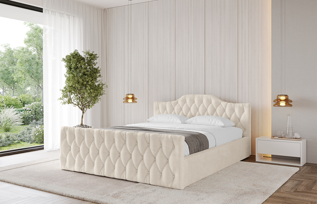 Bezug: Cord, Farbe: Beige - Poso 105, Stoffbeschreibung: Polsterstoff Poso: angenehm anzufühlender Velours mit Kordstruktur (35.000 Martindale-Zyklen) und leicht zu reinigender Möbelstoff, lichtecht (5) und pillingarm (5), 380 g/m² ±5 %, Zimmer: Schlafzimmer, Länge: 222 cm, Breite: 156 cm, Höhe: 81 cm, Größe: 140x200 cm, Länge der Schlaffläche: 200 cm, Breite der Schlaffläche: 140 cm, Liegehöhe: 48 cm, Matratze: Mit H3 / H4 Taschenfederkern Matratze, Höhe der Matratze: 25 cm, Matratzentyp: Taschenfederkernmatratze, Bettkasten: Ja, Anzahl der Bettkasten: 1, Höhe der Bettkasten: 30 cm, Höhe des Kopfteils: 81 cm, Dicke des Kopfteils: 13 cm, Dicke des Fußteils: 7 cm, Gepolsterte Rückseite: Nein - 1