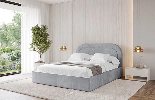 Bezug: Velvet, Farbe: Hellgrau - Monolith 84, Stoffbeschreibung: MONOLITH: Wasserabweisender und leicht zu reinigender Möbelstoff, scheuerfest (100.000 Martindale-Zyklen) lichtecht (5) und pillingarm (4-5), aus 100 % PES, Gewicht 330 g/m2 ±5 %, Zimmer: Schlafzimmer, Länge: 218 cm, Breite: 216 cm, Höhe: 110 cm, Größe: 200x200 cm, Länge der Schlaffläche: 200 cm, Breite der Schlaffläche: 200 cm, Liegehöhe: 48 cm, Matratze: Mit H3 / H4 Taschenfederkern Matratze, Höhe der Matratze: 25 cm, Matratzentyp: Taschenfederkernmatratze, Bettkasten: Ja, Anzahl der Bettkasten: 1, Höhe der Bettkasten: 30 cm, Höhe des Kopfteils: 110 cm, Dicke des Kopfteils: 8 cm, Gepolsterte Rückseite: Nein - 1