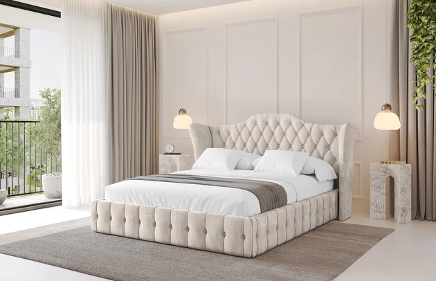 Bezug: Velvet, Farbe: Beige - Casablanca 2301, Stoffbeschreibung: Polsterstoff Casablanca: „Pet-friendly“, leicht zu reinigen (CleanBOO+), wasserabweisend mit Lotuseffekt, scheuerfest (45.000 Martindale- Zyklen), Gewicht 310g/m2 ±5 %, Zimmer: Schlafzimmer, Länge: 215 cm, Breite: 136 cm, Höhe: 105 cm, Größe: 120x200 cm, Länge der Schlaffläche: 200 cm, Breite der Schlaffläche: 120-cm, Liegehöhe: 48 cm, Matratze: Mit H3 / H4 Taschenfederkern Matratze, Höhe der Matratze: 25 cm, Matratzentyp: Taschenfederkernmatratze, Bettkasten: Ja, Anzahl der Bettkasten: 1, Höhe der Bettkasten: 30 cm, Höhe des Kopfteils: 105 cm, Dicke des Kopfteils: 8 cm, Gepolsterte Rückseite: Nein - 1