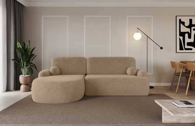 Bezug: Kunstfell, Farbe: Beige - Lapitt 29, Stellvariante: Ottomane Links, Stoffbeschreibung: Polsterstoff LAPITT: besonders weicher und dichter Stoff von hoher Qualität, Zusammensetzung 100%PES, scheuerfest (60000 Zyklen), Gewicht von 315 g/m2 ± 5% ,Reibungswiderstand 4–6, Materialzusammensetzung: 100% Polyester, Pilling Resistenz: 4, Abriebfestigkeit: 5, Scheuerbeständigkeit: 60000 Martindale-Zyklen, Zimmer: Wohnzimmer, Tiefe: 172 cm, Breite: 264 cm, Höhe: 89 cm, Schlaffunktion: Mit Schlaffunktion, Länge der Schlaffläche: 210 cm, Breite der Schlaffläche: 132-cm, Liegehöhe: 42 cm, Anzahl der Sitzflächen: 3, Sitzfüllung: Wellenfeder + T30-Schaumstoff, Anzahl der Rückenkissen: 2, Art der Rückenkissen: Abnehmabr, Annzahl der Sitzkissen: 2, Anzahl der Zierkissen: 2, Material der Füße: Kunststoff, Höhe der Füße: 2 cm, Farbe der Füße: Schwarz, Breite der Ottomane: 107 cm, Tiefe der Ottomane: 128 cm, Tiefe der Sitzfläche: 57 cm, Sitzhöhe: 42 cm, Art des Stauraumes: Innenfach geschlossen - 1