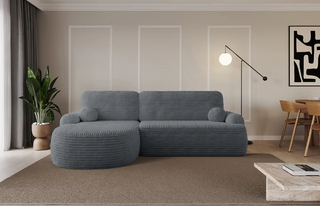 Bezug: Cord, Farbe: Dunkelgrau - Tilia 90, Stellvariante: Ottomane Links, Stoffbeschreibung: Polsterstoff Cord: angenehma Polsterstoff mit Kordstruktur (90-100 000 Martindale-Zyklen) und leicht zu reinigender Möbellstoff, pillingarm (4-5), aus 100%PES, 420 g/m2 ±5 %, Materialzusammensetzung: 100% Polyester, Pilling Resistenz: 4, Abriebfestigkeit: 5, Scheuerbeständigkeit: 100000 Martindale-Zyklen, Zimmer: Wohnzimmer, Tiefe: 172 cm, Breite: 264 cm, Höhe: 89 cm, Schlaffunktion: Mit Schlaffunktion, Länge der Schlaffläche: 210 cm, Breite der Schlaffläche: 132-cm, Liegehöhe: 42 cm, Anzahl der Sitzflächen: 3, Sitzfüllung: Wellenfeder + T30-Schaumstoff, Anzahl der Rückenkissen: 2, Art der Rückenkissen: Abnehmabr, Annzahl der Sitzkissen: 2, Anzahl der Zierkissen: 2, Material der Füße: Kunststoff, Höhe der Füße: 2 cm, Farbe der Füße: Schwarz, Breite der Ottomane: 107 cm, Tiefe der Ottomane: 128 cm, Tiefe der Sitzfläche: 57 cm, Sitzhöhe: 42 cm, Art des Stauraumes: Innenfach geschlossen - 1