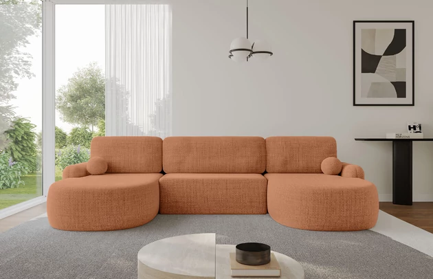 Bezug: Flechtstoff, Farbe: Apricot - Aragon 56, Stellvariante: U-Form, Stoffbeschreibung: polsterstoff-aragon-hochwertige-und-elegante-strukturweich-und-angenehm-im-griffscheuerfest-45-000-60000-zyklen-gewicht-von-340-g-m2reibungswiderstand-4-5, Materialzusammensetzung: 100% Polyester, Pilling Resistenz: 5, Abriebfestigkeit: 4, Scheuerbeständigkeit: 60000 Martindale-Zyklen, Zimmer: Wohnzimmer, Tiefe: 172 cm, Breite: 335 cm, Höhe: 89 cm, Schlaffunktion: Mit Schlaffunktion, Länge der Schlaffläche: 299 cm, Breite der Schlaffläche: 132-cm, Liegehöhe: 42 cm, Anzahl der Sitzflächen: 3, Sitzfüllung: Wellenfeder + T30-Schaumstoff, Anzahl der Rückenkissen: 3, Art der Rückenkissen: Abnehmabr, Annzahl der Sitzkissen: 3, Anzahl der Zierkissen: 2, Material der Füße: Kunststoff, Höhe der Füße: 2 cm, Farbe der Füße: Schwarz, Breite der Ottomane: 107 cm, Tiefe der Ottomane: 128 cm, Tiefe der Sitzfläche: 57 cm, Sitzhöhe: 42 cm, Art des Stauraumes: Innenfach geschlossen - 1