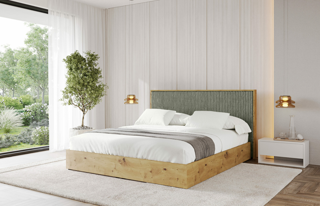 Bezug: Cord, Farbe: Olivgrün - Tilia 37, Stoffbeschreibung: Polsterstoff Cord: angenehma Polsterstoff mit Kordstruktur (90.000 - 100.000 Martindale-Zyklen) leicht zu reinigender Möbellstoff, pillingarm (4-5), aus 100 %PES, 420 g/m2 ±5 %, Zimmer: Schlafzimmer, Länge: 220 cm, Breite: 140 cm, Höhe: 107 cm, Größe: 120x200 cm, Länge der Schlaffläche: 200 cm, Breite der Schlaffläche: 120 cm, Liegehöhe: 48 cm, Matratze: Mit H3 / H4 Taschenfederkern Matratze, Höhe der Matratze: 25 cm, Matratzentyp: Taschenfederkernmatratze, Bettkasten: Ja, Anzahl der Bettkasten: 1, Höhe der Bettkasten: 30 cm, Höhe des Kopfteils: 107 cm, Gepolsterte Rückseite: Nein - 1