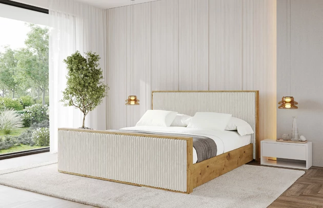 Bezug: Cord, Farbe: Creme - Tilia 01, Stoffbeschreibung: Polsterstoff Cord: angenehma Polsterstoff mit Kordstruktur (90.000 - 100.000 Martindale-Zyklen) leicht zu reinigender Möbellstoff, pillingarm (4-5), aus 100 %PES, 420 g/m2 ±5 %, Zimmer: Schlafzimmer, Länge: 230 cm, Breite: 140 cm, Höhe: 107 cm, Größe: 120x200 cm, Länge der Schlaffläche: 200 cm, Breite der Schlaffläche: 120-cm, Liegehöhe: 48 cm, Matratze: Mit H3 / H4 Taschenfederkern Matratze, Höhe der Matratze: 25 cm, Matratzentyp: Taschenfederkernmatratze, Bettkasten: Ja, Anzahl der Bettkasten: 1, Höhe der Bettkasten: 30 cm, Höhe des Kopfteils: 107 cm, Gepolsterte Rückseite: Nein - 1