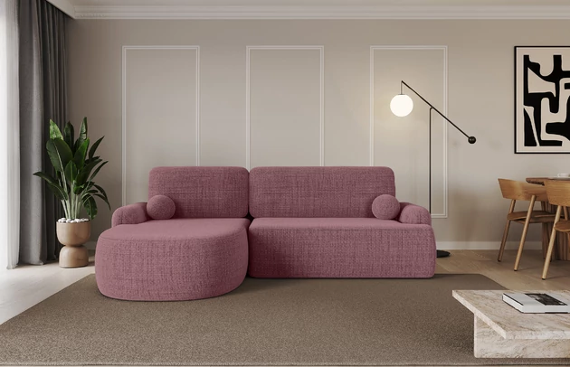 Bezug: Flechtstoff, Farbe: Altrosa - Aragon 69, Stellvariante: Ottomane Links, Stoffbeschreibung: polsterstoff-aragon-hochwertige-und-elegante-strukturweich-und-angenehm-im-griffscheuerfest-45-000-60000-zyklen-gewicht-von-340-g-m2reibungswiderstand-4-5, Materialzusammensetzung: 100% Polyester, Pilling Resistenz: 5, Abriebfestigkeit: 4, Scheuerbeständigkeit: 60000 Martindale-Zyklen, Zimmer: Wohnzimmer, Tiefe: 172 cm, Breite: 264 cm, Höhe: 89 cm, Schlaffunktion: Mit Schlaffunktion, Länge der Schlaffläche: 210 cm, Breite der Schlaffläche: 132-cm, Liegehöhe: 42 cm, Anzahl der Sitzflächen: 3, Sitzfüllung: Wellenfeder + T30-Schaumstoff, Anzahl der Rückenkissen: 2, Art der Rückenkissen: Abnehmabr, Annzahl der Sitzkissen: 2, Anzahl der Zierkissen: 2, Material der Füße: Kunststoff, Höhe der Füße: 2 cm, Farbe der Füße: Schwarz, Breite der Ottomane: 107 cm, Tiefe der Ottomane: 128 cm, Tiefe der Sitzfläche: 57 cm, Sitzhöhe: 42 cm, Art des Stauraumes: Innenfach geschlossen - 1