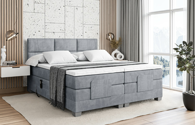 Bezug: Samt, Farbe: Grau - Casablanca 2314, Stoffbeschreibung: Polsterstoff Casablanca: „Pet-friendly“, leicht zu reinigen (CleanBOO+), wasserabweisend mit Lotuseffekt, scheuerfest (45.000 Martindale- Zyklen), Gewicht 310g/m2 ±5 %, Zimmer: Schlafzimmer, Länge: 210 cm, Breite: 207 cm, Höhe: 115 cm, Größe: 200x200 cm, Länge der Schlaffläche: 200 cm, Breite der Schlaffläche: 200 cm, Liegehöhe: 70 cm, Härtegrad der Matratze: H4, Höhe der Matratze: 38 cm, Matratze: Multipocketfederung, Farbe des Toppers: Weiß, Höhe des Toppers: 4 cm, Material des Toppers: Schaumstoff, Höhe des Kopfteils: 115 cm, Höhe der Füße: 8 cm, Dicke des Kopfteils: 10 cm, Gepolsterte Rückseite: Nein - 1
