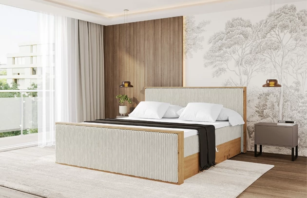 Bezug: Cord, Farbe: Creme - Tilia 01, Stoffbeschreibung: Polsterstoff Tilia: angenehma Polsterstoff mit Kordstruktur (90-100 000 Martindale-Zyklen) und leicht zu reinigender Möbellstoff, pillingarm (4-5), aus 100%PES, 420 g/m2 ±5 %, Zimmer: Schlafzimmer, Länge: 217 cm, Breite: 131 cm, Höhe: 105 cm, Größe: 120x200 cm, Länge der Schlaffläche: 200 cm, Breite der Schlaffläche: 120 cm, Liegehöhe: 52 cm, Härtegrad der Matratze: H3, Höhe der Matratze: 20 cm, Matratze: Bonellfederung, Farbe des Toppers: Weiß, Höhe des Toppers: 5 cm, Material des Toppers: Schaumstoff, Bettkasten: Ja, Anzahl der Bettkasten: 2, Höhe der Bettkasten: 25 cm, Höhe des Kopfteils: 105 cm, Material der Füße: Plastik, Höhe der Füße: 2 cm, Dicke des Kopfteils: 10 cm, Dicke des Fußteils: 7 cm, Gepolsterte Rückseite: Nein - 1