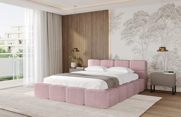 Bezug: Cord, Farbe: Rosa - Poso 145, Stoffbeschreibung: POSO ist ein angenehm anzufühlender Velours mit Kordstruktur (35000 MartindaleZyklen) und leicht zu reinigender Möbellstoff, lichtecht (5) und pillingarm (5), Gewicht 380 g/m2 ±5%, Zimmer: Schlafzimmer, Länge: 224 cm, Breite: 188 cm, Höhe: 81 cm, Größe: 160x200 cm, Länge der Schlaffläche: 200 cm, Breite der Schlaffläche: 160 cm, Liegehöhe: 48 cm, Matratze: Mit H3 / H4 Taschenfederkern Matratze, Höhe der Matratze: 25 cm, Matratzentyp: Taschenfederkernmatratze, Bettkasten: Ja, Höhe der Bettkasten: 33 cm, Höhe des Kopfteils: 81 cm, Dicke des Kopfteils: 8 cm, Dicke des Fußteils: 7 cm, Gepolsterte Rückseite: Nein - 1