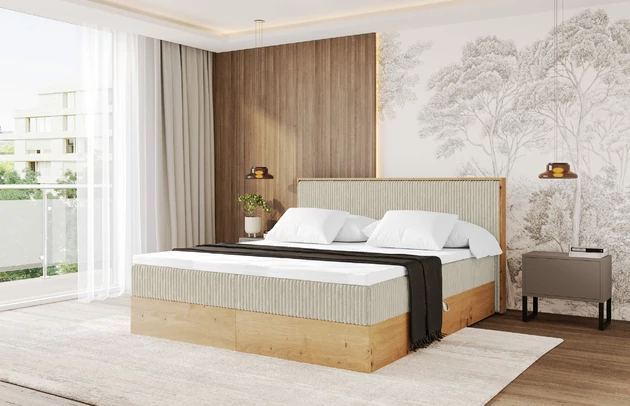 Bezug: Cord, Farbe: Creme - Tilia 03, Stoffbeschreibung: Polsterstoff Tilia: angenehma Polsterstoff mit Kordstruktur (90-100 000 Martindale-Zyklen) und leicht zu reinigender Möbellstoff, pillingarm (4-5), aus 100%PES, 420 g/m2 ±5 %, Zimmer: Schlafzimmer, Länge: 210 cm, Breite: 129 cm, Höhe: 104 cm, Größe: 120x200 cm, Länge der Schlaffläche: 200 cm, Breite der Schlaffläche: 120 cm, Liegehöhe: 51 cm, Härtegrad der Matratze: H3, Höhe der Matratze: 20 cm, Matratze: Bonellfederung, Farbe des Toppers: Weiß, Höhe des Toppers: 4 cm, Material des Toppers: Schaumstoff, Bettkasten: Ja, Anzahl der Bettkasten: 2, Höhe der Bettkasten: 25 cm, Höhe des Kopfteils: 104 cm, Material der Füße: Plastik, Höhe der Füße: 2 cm, Dicke des Kopfteils: 10 cm, Gepolsterte Rückseite: Nein - 1