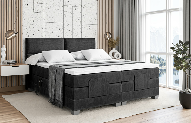 Bezug: Samt, Farbe: Schwarz - Casablanca 2316, Stoffbeschreibung: Polsterstoff Casablanca: „Pet-friendly“, leicht zu reinigen (CleanBOO+), wasserabweisend mit Lotuseffekt, scheuerfest (45.000 Martindale- Zyklen), Gewicht 310g/m2 ±5 %, Zimmer: Schlafzimmer, Länge: 210 cm, Breite: 167 cm, Höhe: 115 cm, Größe: 160x200 cm, Länge der Schlaffläche: 200 cm, Breite der Schlaffläche: 160 cm, Liegehöhe: 70 cm, Härtegrad der Matratze: H4, Höhe der Matratze: 38 cm, Matratze: Multipocketfederung, Farbe des Toppers: Weiß, Höhe des Toppers: 4 cm, Material des Toppers: Schaumstoff, Höhe des Kopfteils: 115 cm, Höhe der Füße: 8 cm, Dicke des Kopfteils: 10 cm, Gepolsterte Rückseite: Nein - 1