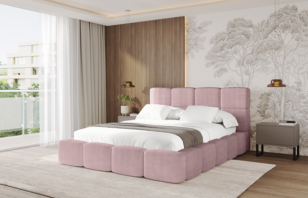 Bezug: Cord, Farbe: Rosa - Poso 145, Stoffbeschreibung: POSO ist ein angenehm anzufühlender Velours mit Kordstruktur (35000 MartindaleZyklen) und leicht zu reinigender Möbellstoff, lichtecht (5) und pillingarm (5), Gewicht 380 g/m2 ±5%, Zimmer: Schlafzimmer, Länge: 255 cm, Breite: 178 cm, Höhe: 110 cm, Größe: 120x200 cm, Länge der Schlaffläche: 200 cm, Breite der Schlaffläche: 120 cm, Liegehöhe: 48 cm, Matratze: Mit H3 / H4 Taschenfederkern Matratze, Höhe der Matratze: 25 cm, Matratzentyp: Taschenfederkernmatratze, Bettkasten: Ja, Anzahl der Bettkasten: 1, Höhe der Bettkasten: 33 cm, Höhe des Kopfteils: 110 cm, Gepolsterte Rückseite: Nein - 1