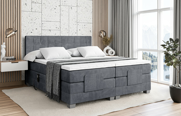 Bezug: Samt, Farbe: Dunkelgrau - Casablanca 2315, Stoffbeschreibung: Polsterstoff Casablanca: „Pet-friendly“, leicht zu reinigen (CleanBOO+), wasserabweisend mit Lotuseffekt, scheuerfest (45.000 Martindale- Zyklen), Gewicht 310g/m2 ±5 %, Zimmer: Schlafzimmer, Länge: 210 cm, Breite: 147 cm, Höhe: 115 cm, Größe: 140x200 cm, Länge der Schlaffläche: 200 cm, Breite der Schlaffläche: 140 cm, Liegehöhe: 70 cm, Härtegrad der Matratze: H4, Höhe der Matratze: 38 cm, Matratze: Multipocketfederung, Farbe des Toppers: Weiß, Höhe des Toppers: 4 cm, Material des Toppers: Schaumstoff, Höhe des Kopfteils: 115 cm, Höhe der Füße: 8 cm, Dicke des Kopfteils: 10 cm, Gepolsterte Rückseite: Nein - 1
