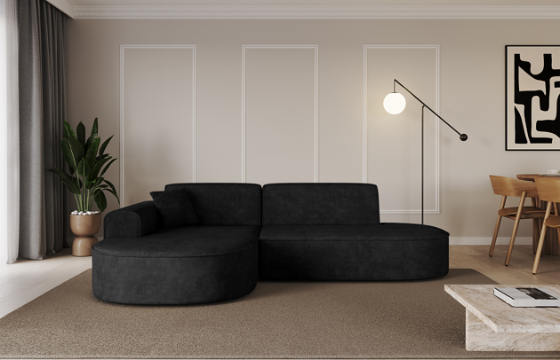 Bezug: Samt, Farbe: Schwarz - Dream Velvet 202.12, Stellvariante: Ottomane Links, Stoffbeschreibung: Polsterstoff Dream Velvet: Wasserabweisender und leicht zu reinigender Möbelstoff, scheuerfest (30.000 Martindale-Zyklen) lichtecht (6) und pillingarm (4-5), aus 100 % PES, Gewicht 360 g/m2 ±5 %, Materialzusammensetzung: 100% Polyseter, Pilling Resistenz: 4-5, Abriebfestigkeit: 5, Scheuerbeständigkeit: 30000 Martindale-Zyklen, Ausstattung: Kissen, Zimmer: Wohnzimmer, Tiefe: 171 cm, Breite: 243 cm, Höhe: 79,5 cm, Schlaffunktion: Ohne Schlaffunktion, Länge der Schlaffläche: Nicht zutreffend, Breite der Schlaffläche: Nicht zutreffend, Liegehöhe: Nicht zutreffend, Anzahl der Sitzflächen: 3, Art der Rückenkissen: Rückenlehne - feste, Annzahl der Sitzkissen: 2, Anzahl der Zierkissen: 1, Breite der Armlehnen: 20 cm, Höhe der Armlehnen: 58 cm, Breite der Ottomane: 109 cm, Tiefe der Ottomane: 151 cm, Tiefe der Sitzfläche: 62 cm, Sitzhöhe: 43,5 cm - 1