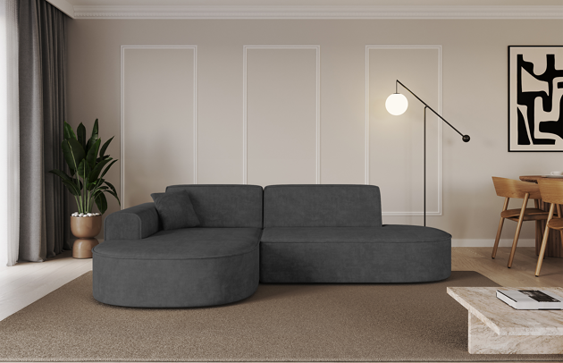 Bezug: Samt, Farbe: Dunkelgrau - Dream Velvet 202.13, Stellvariante: Ottomane Links, Stoffbeschreibung: Polsterstoff Dream Velvet: Wasserabweisender und leicht zu reinigender Möbelstoff, scheuerfest (30.000 Martindale-Zyklen) lichtecht (6) und pillingarm (4-5), aus 100 % PES, Gewicht 360 g/m2 ±5 %, Materialzusammensetzung: 100% Polyseter, Pilling Resistenz: 4-5, Abriebfestigkeit: 5, Scheuerbeständigkeit: 30000 Martindale-Zyklen, Ausstattung: Kissen, Zimmer: Wohnzimmer, Tiefe: 171 cm, Breite: 243 cm, Höhe: 79,5 cm, Schlaffunktion: Ohne Schlaffunktion, Länge der Schlaffläche: Nicht zutreffend, Breite der Schlaffläche: Nicht zutreffend, Liegehöhe: Nicht zutreffend, Anzahl der Sitzflächen: 3, Art der Rückenkissen: Rückenlehne - feste, Annzahl der Sitzkissen: 2, Anzahl der Zierkissen: 1, Breite der Armlehnen: 20 cm, Höhe der Armlehnen: 58 cm, Breite der Ottomane: 109 cm, Tiefe der Ottomane: 151 cm, Tiefe der Sitzfläche: 62 cm, Sitzhöhe: 43,5 cm - 1
