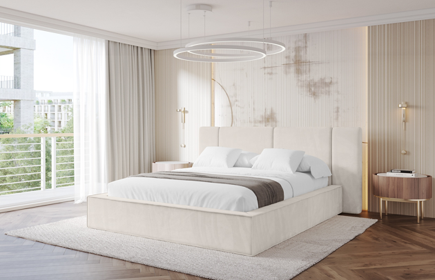 Bezug: Samt, Farbe: Beige - Casablanca 2301, Stoffbeschreibung: Polsterstoff Casablanca: „Pet-friendly“, leicht zu reinigen (CleanBOO+), wasserabweisend mit Lotuseffekt, scheuerfest (45.000 Martindale- Zyklen), Gewicht 310g/m2 ±5 %, Zimmer: Schlafzimmer, Länge: 224 cm, Breite: 188 cm, Höhe: 110 cm, Größe: 120x200 cm, Länge der Schlaffläche: 200 cm, Breite der Schlaffläche: 120 cm, Liegehöhe: 48 cm, Matratze: Mit H3 / H4 Taschenfederkern Matratze, Höhe der Matratze: 25 cm, Matratzentyp: Taschenfederkernmatratze, Bettkasten: Ja, Anzahl der Bettkasten: 1, Höhe der Bettkasten: 33 cm, Höhe des Kopfteils: 110 cm, Dicke des Kopfteils: 13 cm, Gepolsterte Rückseite: Nein - 1
