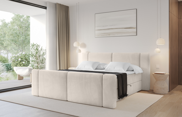Bezug: Samt, Farbe: Beige - Casablanca 2301, Stoffbeschreibung: Polsterstoff Casablanca: „Pet-friendly“, leicht zu reinigen (CleanBOO+), wasserabweisend mit Lotuseffekt, scheuerfest (45.000 Martindale- Zyklen), Gewicht 310g/m2 ±5 %, Zimmer: Schlafzimmer, Länge: 212 cm, Breite: 120 cm, Höhe: 105 cm, Größe: 120x200 cm, Länge der Schlaffläche: 200 cm, Breite der Schlaffläche: 120 cm, Liegehöhe: 55 cm, Härtegrad der Matratze: H3, Höhe der Matratze: 20 cm, Matratze: Bonellfederung, Farbe des Toppers: Weiß, Höhe des Toppers: 5 cm, Material des Toppers: Schaumstoff, Bettkasten: Ja, Anzahl der Bettkasten: 2, Höhe der Bettkasten: 30 cm, Höhe des Kopfteils: 105 cm, Material der Füße: Kunststoff, Höhe der Füße: 2 cm, Dicke des Kopfteils: 6 cm, Gepolsterte Rückseite: Nein - 1