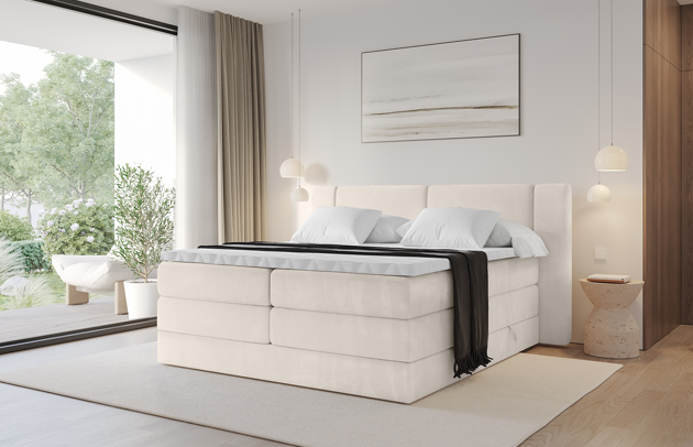 Bezug: Samt, Farbe: Beige - Casablanca 2301, Stoffbeschreibung: Polsterstoff Casablanca: „Pet-friendly“, leicht zu reinigen (CleanBOO+), wasserabweisend mit Lotuseffekt, scheuerfest (45.000 Martindale- Zyklen), Gewicht 310g/m2 ±5 %, Zimmer: Schlafzimmer, Länge: 207 cm, Breite: 120 cm, Höhe: 115 cm, Größe: 120x200 cm, Länge der Schlaffläche: 200 cm, Breite der Schlaffläche: 120 cm, Liegehöhe: 73 cm, Härtegrad der Matratze: h3-h4, Höhe der Matratze: 20+18 cm, Matratze: Multipocketfederung und Bonellfederung, Farbe des Toppers: Weiß, Höhe des Toppers: 5 cm, Material des Toppers: Schaumstoff, Bettkasten: Ja, Anzahl der Bettkasten: 2, Höhe der Bettkasten: 30 cm, Höhe des Kopfteils: 115 cm, Material der Füße: Kunststoff, Höhe der Füße: 2 cm, Dicke des Kopfteils: 6 cm, Gepolsterte Rückseite: Nein - 1