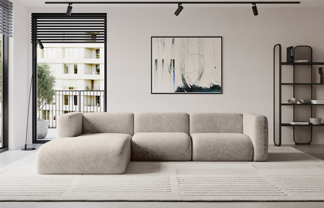 Bezug: Strukturstoff, Farbe: Beige - Bosco 08, Stellvariante: Ottomane Links, Stoffbeschreibung: Polsterstoff BOSCO:angenehm weich und voluminös im Griff, 100%PES, scheuerfest (>100.000 Martindale-Zyklen), Gewicht 500g/m² +/-10%, lichtecht (4-5), pillingarm (4-5)., Materialzusammensetzung: 100% PU, Pilling Resistenz: 5, Abriebfestigkeit: 5, Scheuerbeständigkeit: 100000 Martindale-Zyklen, Schlaffunktion: Ohne Schlaffunktion, Zimmer: Wohnzimmer, Tiefe: 179 cm, Breite: 318 cm, Höhe: 70 cm, Liegehöhe: 40 cm, Anzahl der Sitzflächen: 4, Art der Rückenkissen: Rückenlehne - feste, Material der Füße: Kunststoff, Höhe der Füße: 2,5 cm, Tiefe der Armlehnen: 89 cm, Höhe der Armlehnen: 70 cm, Breite der Ottomane: 113 cm, Tiefe der Ottomane: 152 cm, Tiefe der Sitzfläche: 60 cm, Sitzhöhe: 40 cm, Art des Stauraumes: Nicht zutreffend - 1