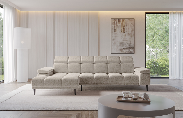 Bezug: Strukturstoff, Farbe: Beige - Bosco 08, Stellvariante: Ottomane Links, Stoffbeschreibung: Polsterstoff BOSCO:angenehm weich und voluminös im Griff, 100%PES, scheuerfest (>100.000 Martindale-Zyklen), Gewicht 500g/m² +/-10%, lichtecht (4-5), pillingarm (4-5)., Materialzusammensetzung: 100% PU, Pilling Resistenz: 5, Abriebfestigkeit: 5, Scheuerbeständigkeit: 100000 Martindale-Zyklen, Ausstattung: Nicht zutreffend, Schlaffunktion: Ohne Schlaffunktion, Zimmer: Wohnzimmer, Tiefe: 165 cm, Breite: 300 cm, Höhe: 98 cm, Liegehöhe: 44 cm, Anzahl der Sitzflächen: 4, Art der Rückenkissen: Rückenlehne - feste, Tiefe der Armlehnen: 106 cm, Breite der Armlehnen: 30 cm, Höhe der Armlehnen: 57 cm, Breite der Ottomane: 110 cm, Tiefe der Ottomane: 120 cm, Tiefe der Sitzfläche: 90/92 cm, Sitzhöhe: 44 cm - 1