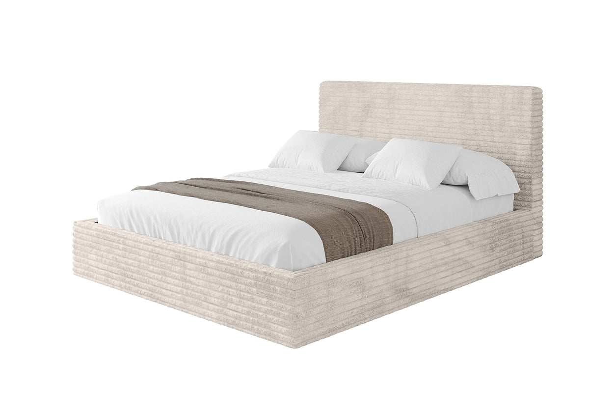 Łóżko tapicerowane ALOVA sztruks, Kremowy - Tilia 01 / 120x200 cm / Z materacem
