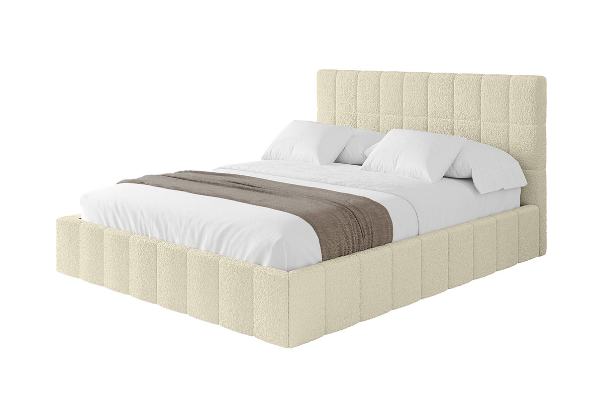 Łóżko tapicerowane AMEA Bouclé, Beżowy - Quelle 02 / 120x200 cm / Z materacem