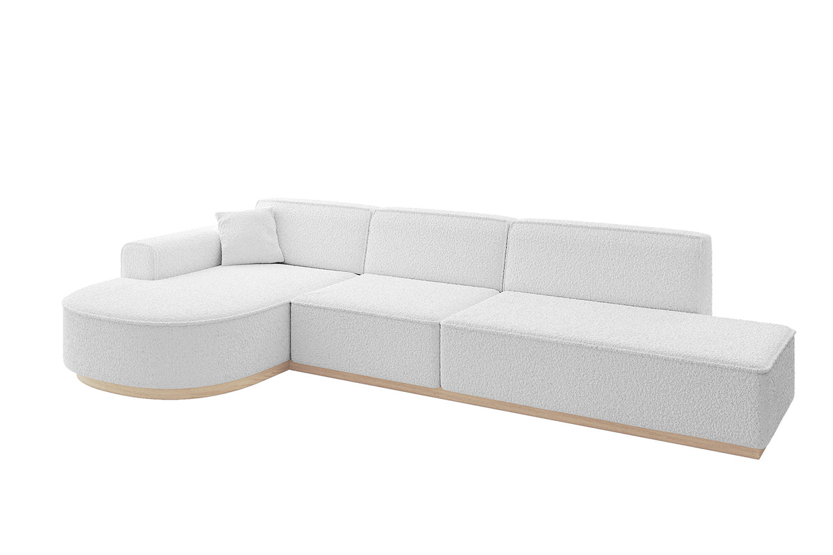 Ecksofa ARRIO-L2 Bouclé, Weiß - Quelle 01 / Ottomane Links / Ohne Schlaffunktion
