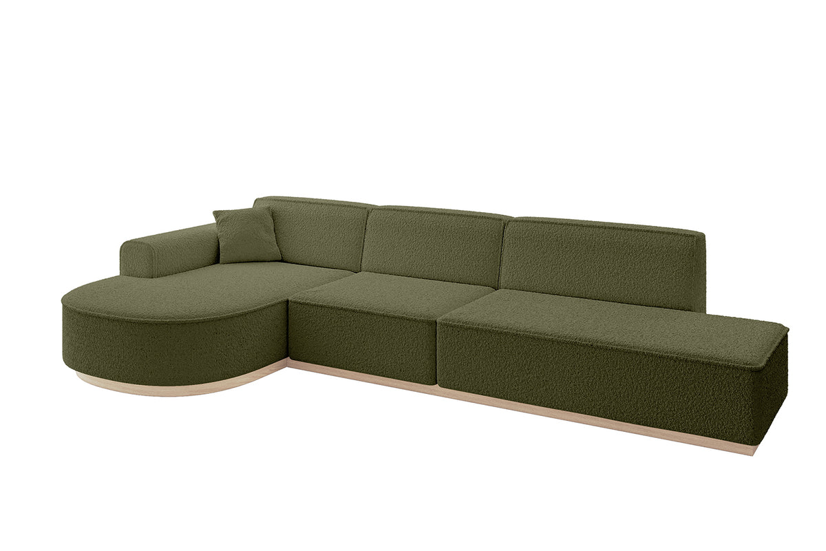 Ecksofa ARRIO-L2 Bouclé, Grün - Quelle 38 / Ottomane Links / Ohne Schlaffunktion