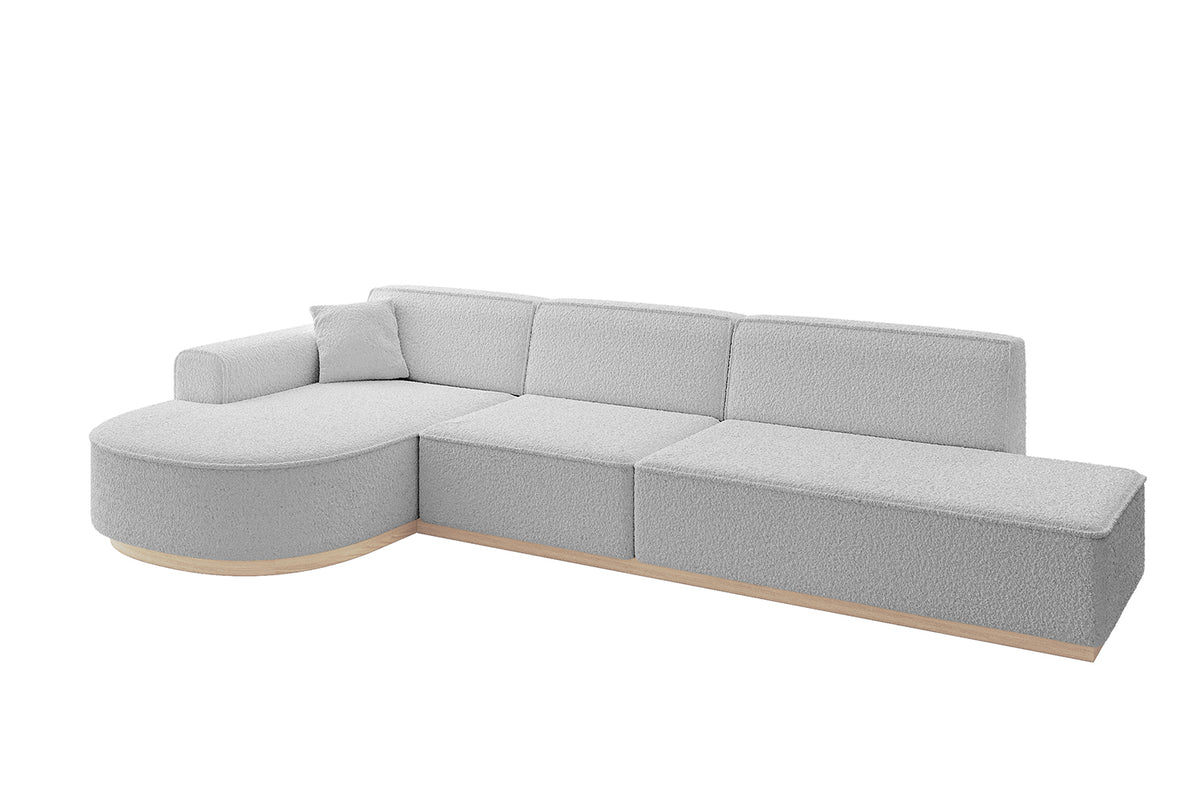 Ecksofa ARRIO-L2 Bouclé, Hellgrau - Quelle 83 / Ottomane Links / Ohne Schlaffunktion