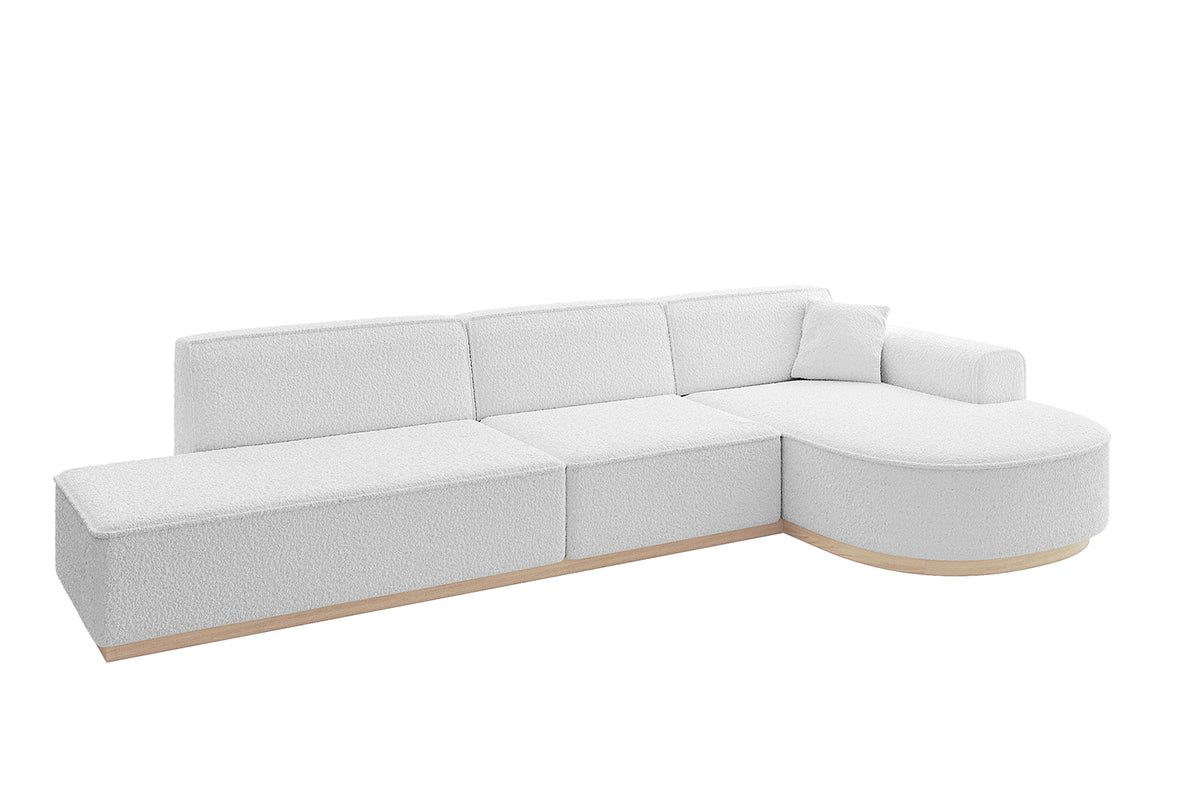 Ecksofa ARRIO-L2 Bouclé, Weiß - Quelle 01 / Ottomane Rechts / Ohne Schlaffunktion