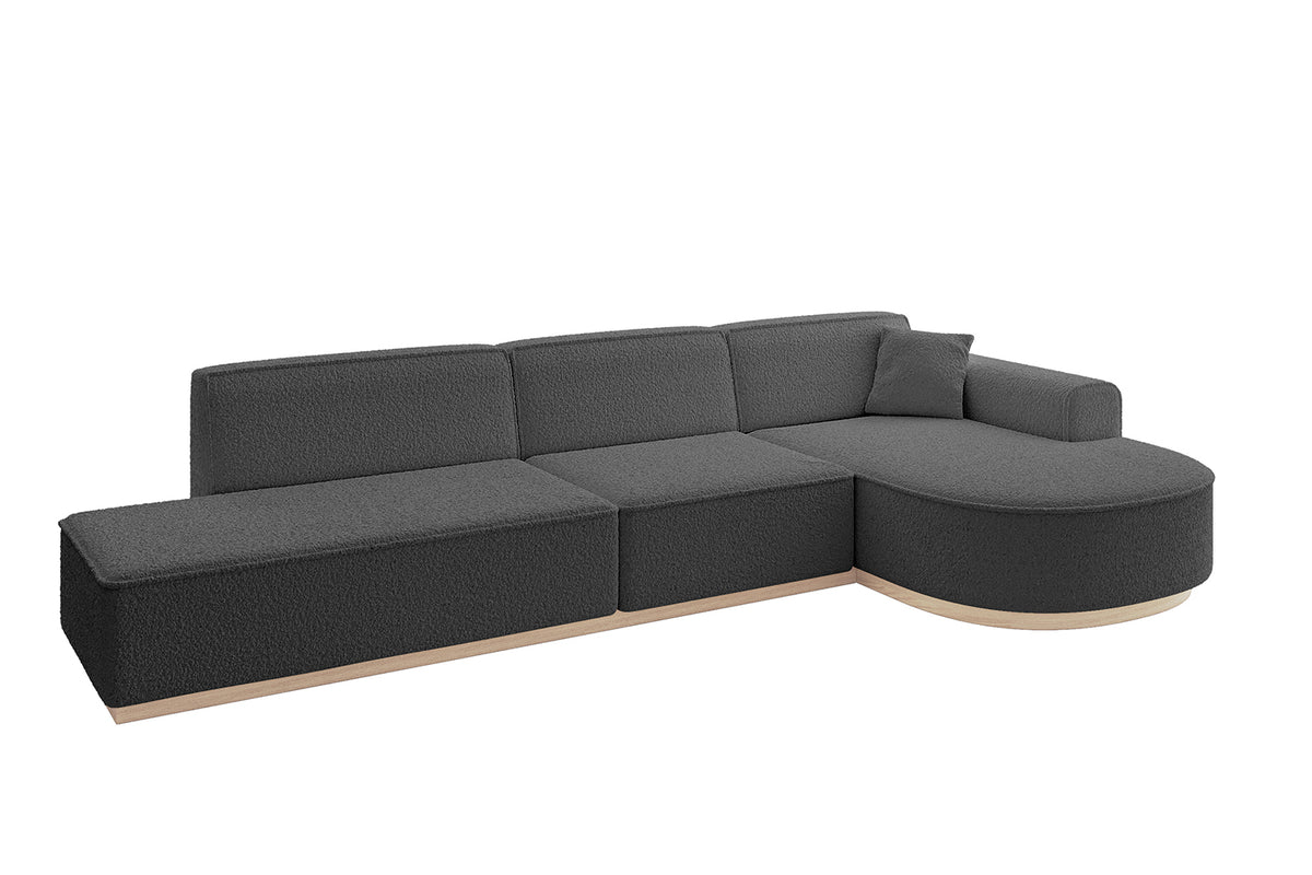 Ecksofa ARRIO-L2 Bouclé, Grau - Quelle 92 / Ottomane Rechts / Ohne Schlaffunktion