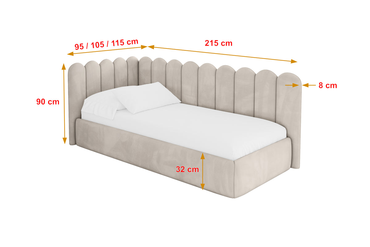 Łóżko młodzieżowe ARTY welur prawostronne