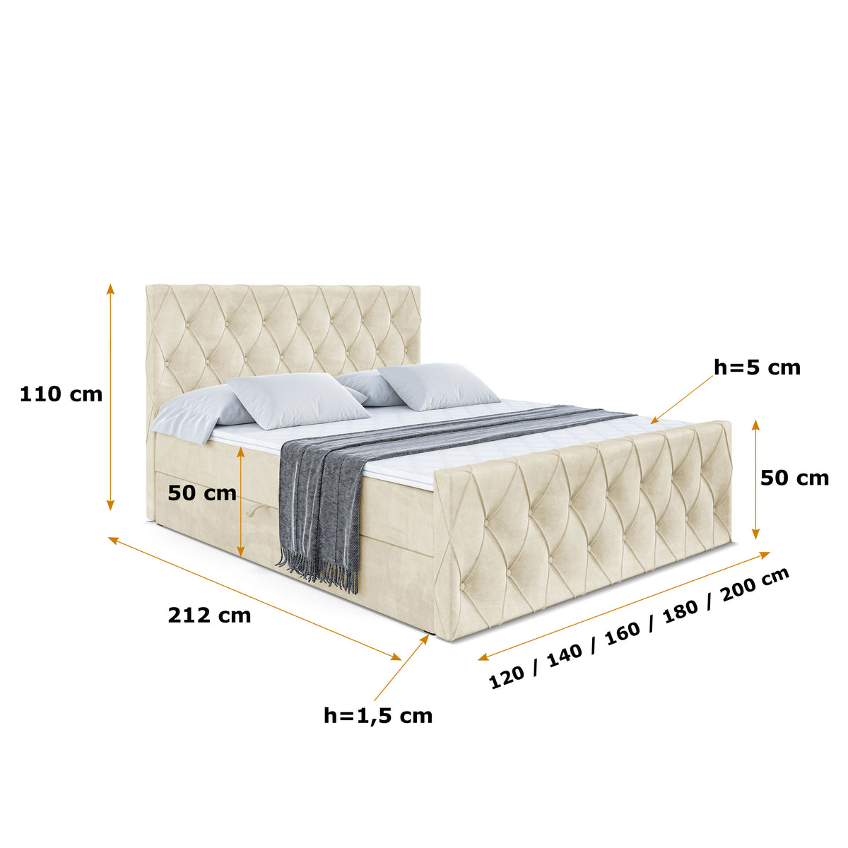 Łóżko boxspring AMAY welur