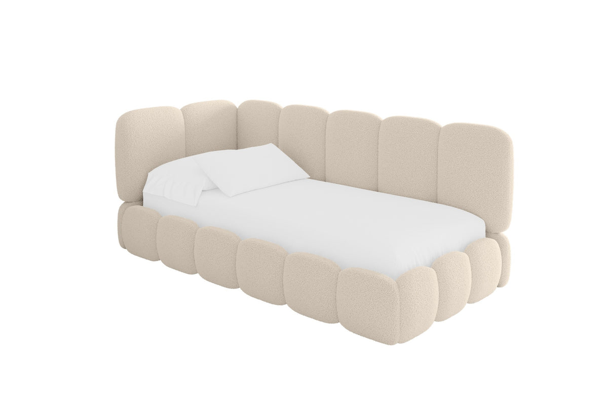 Łóżko młodzieżowe AVRY Bouclé prawostronne, Ciemnobeżowy - Quelle 06 / 80x200 cm / Bez materaca