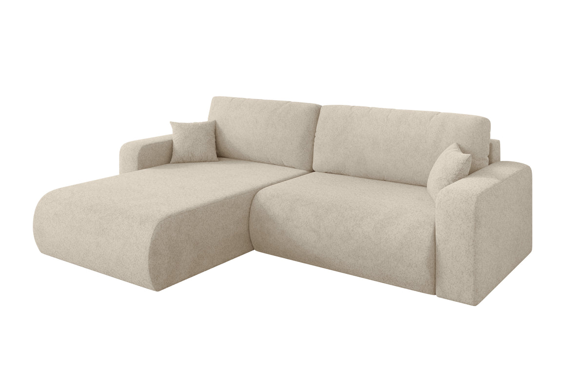 Ecksofa BERY-L Chenille, Creme - Bosco 04 / Ottomane Links / Mit Schlaffunktion
