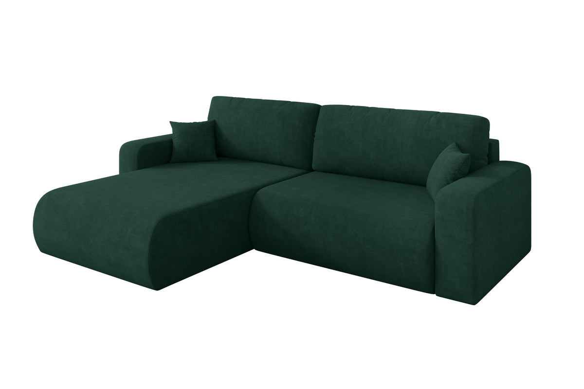Narożnik BERY-L welur, Zielony - Dream Velvet 202.31 / Otomana z lewej / Z funkcją spania