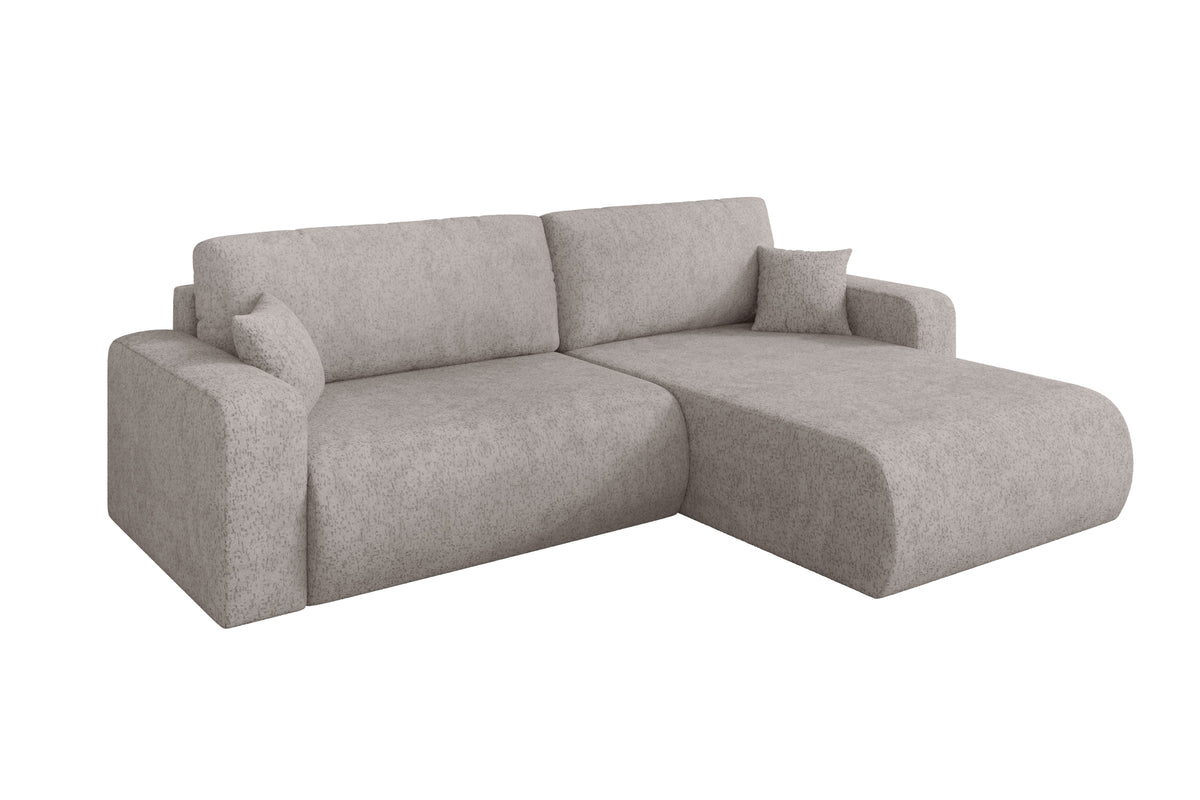 Ecksofa BERY-L Chenille, Hellgrau - Bosco 09 / Ottomane Rechts / Mit Schlaffunktion