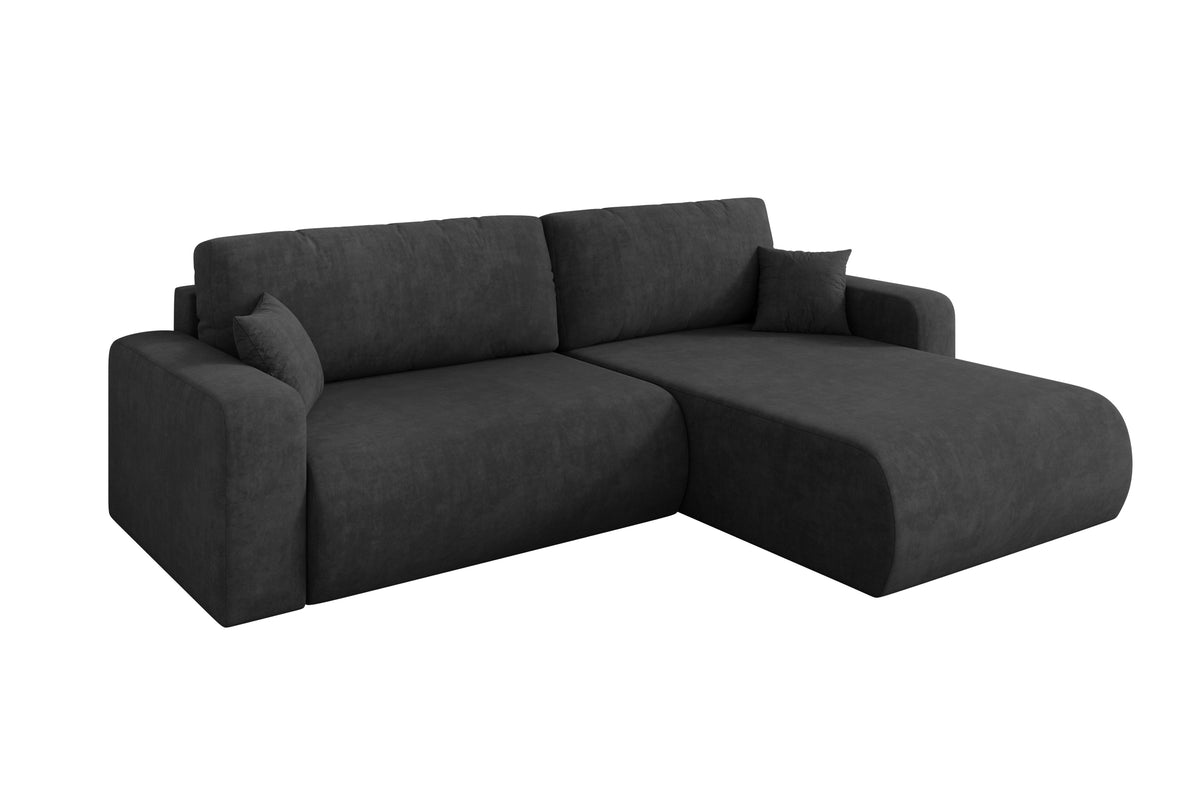 Narożnik BERY-L welur, Ciemnoszary - Dream Velvet 202.13 / Otomana z prawej / Z funkcją spania