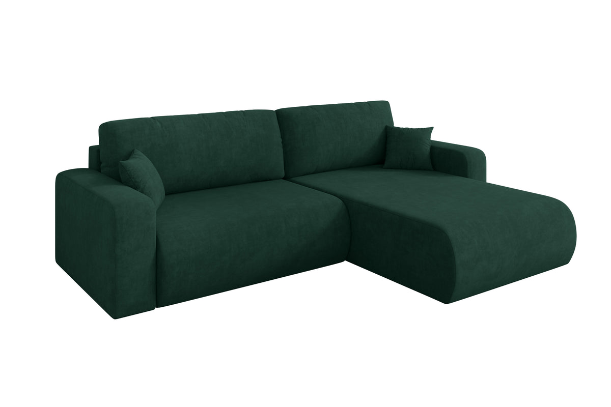 Narożnik BERY-L welur, Zielony - Dream Velvet 202.31 / Otomana z prawej / Z funkcją spania