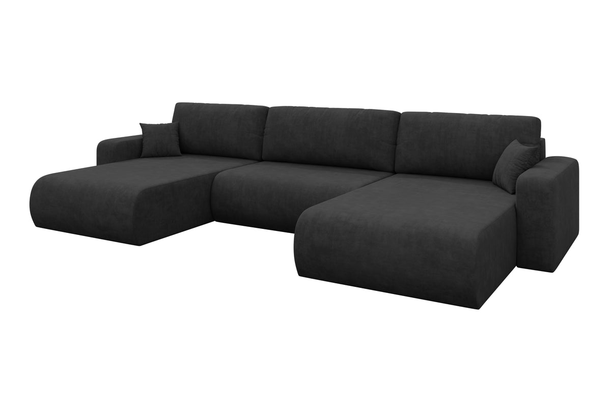 Narożnik BERY-U welur, Czarny - Dream Velvet 202.12 / W kształcie U / Z funkcją spania