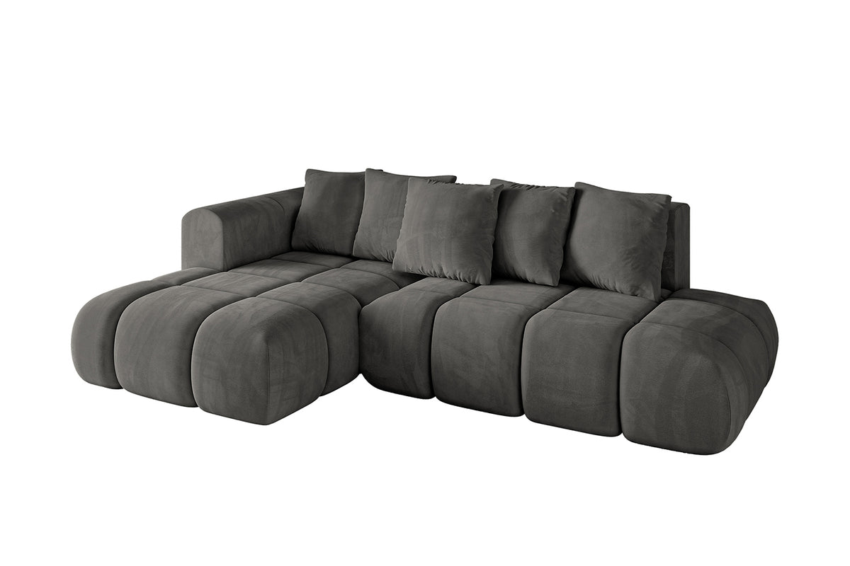 Narożnik CLOUD-L-v1 welur, Ciemnoszary - Dream Velvet 202.13 / Otomana z lewej / Z funkcją spania
