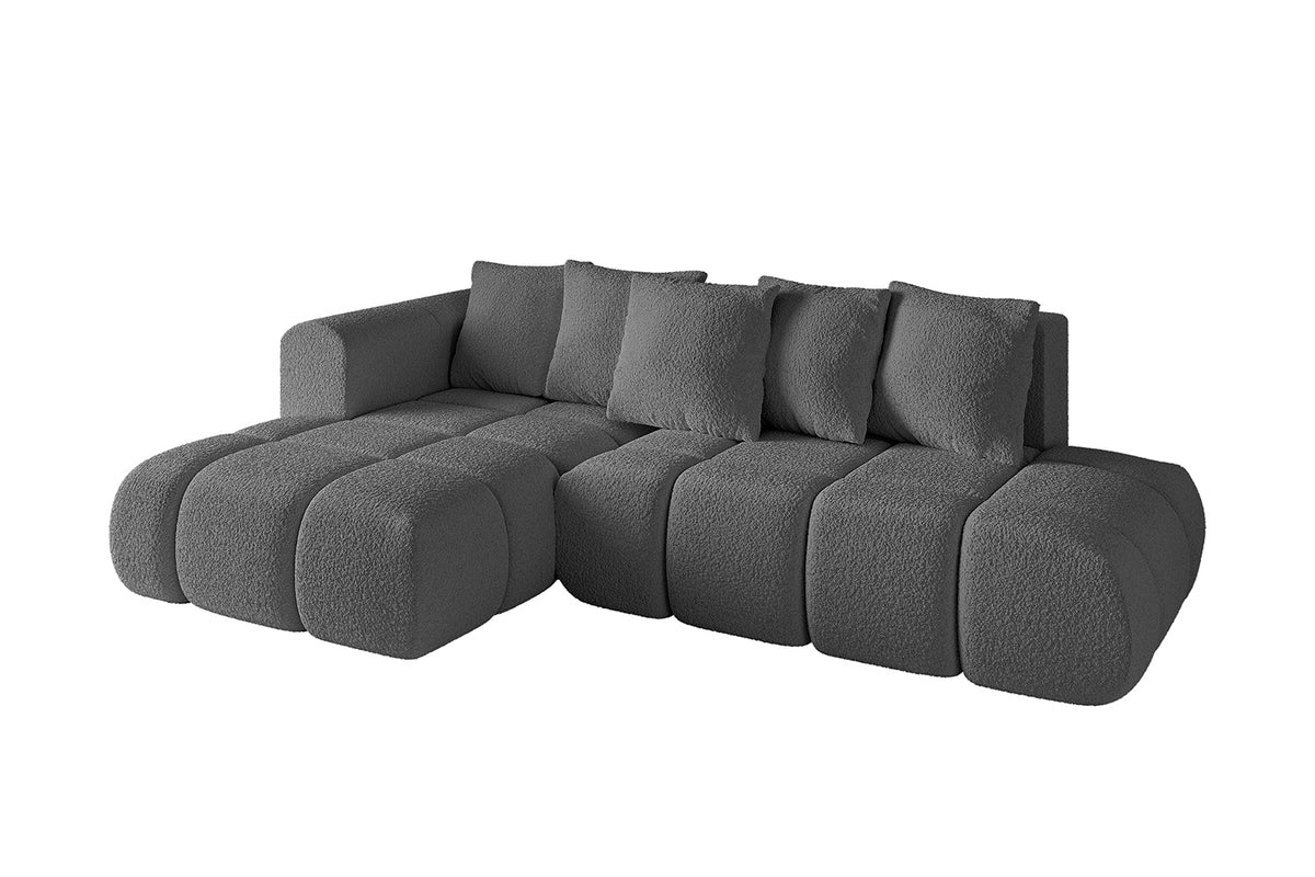 Narożnik CLOUD-L-v1 Bouclé, Szary - Quelle 92 / Otomana z lewej / Z funkcją spania