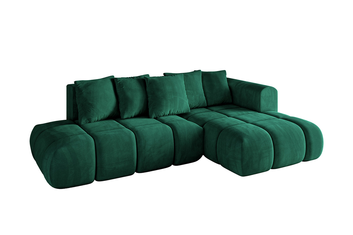 Narożnik CLOUD-L-v1 welur, Zielony - Dream Velvet 202.31 / Otomana z prawej / Z funkcją spania
