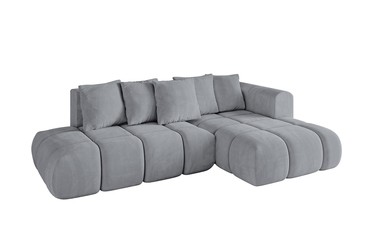 Narożnik CLOUD-L-v1 welur, Szary - Dream Velvet 202.17 / Otomana z prawej / Z funkcją spania