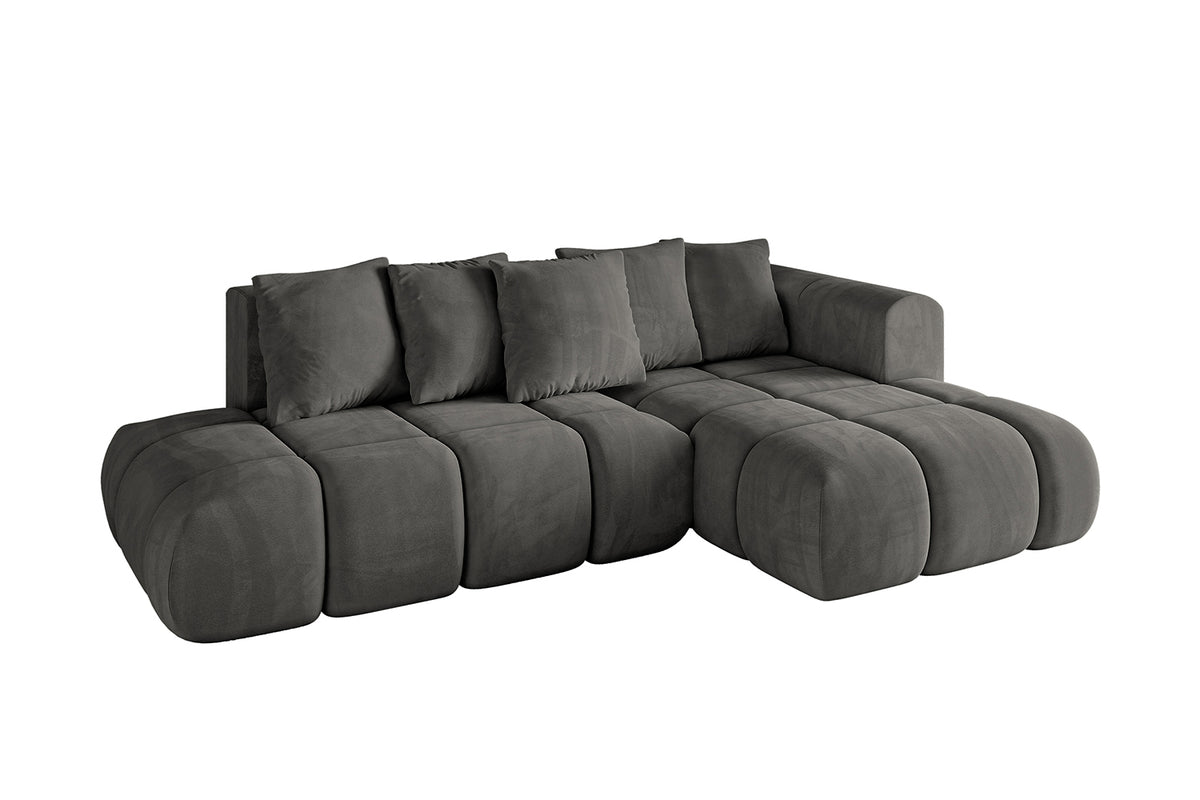 Narożnik CLOUD-L-v1 welur, Ciemnoszary - Dream Velvet 202.13 / Otomana z prawej / Z funkcją spania
