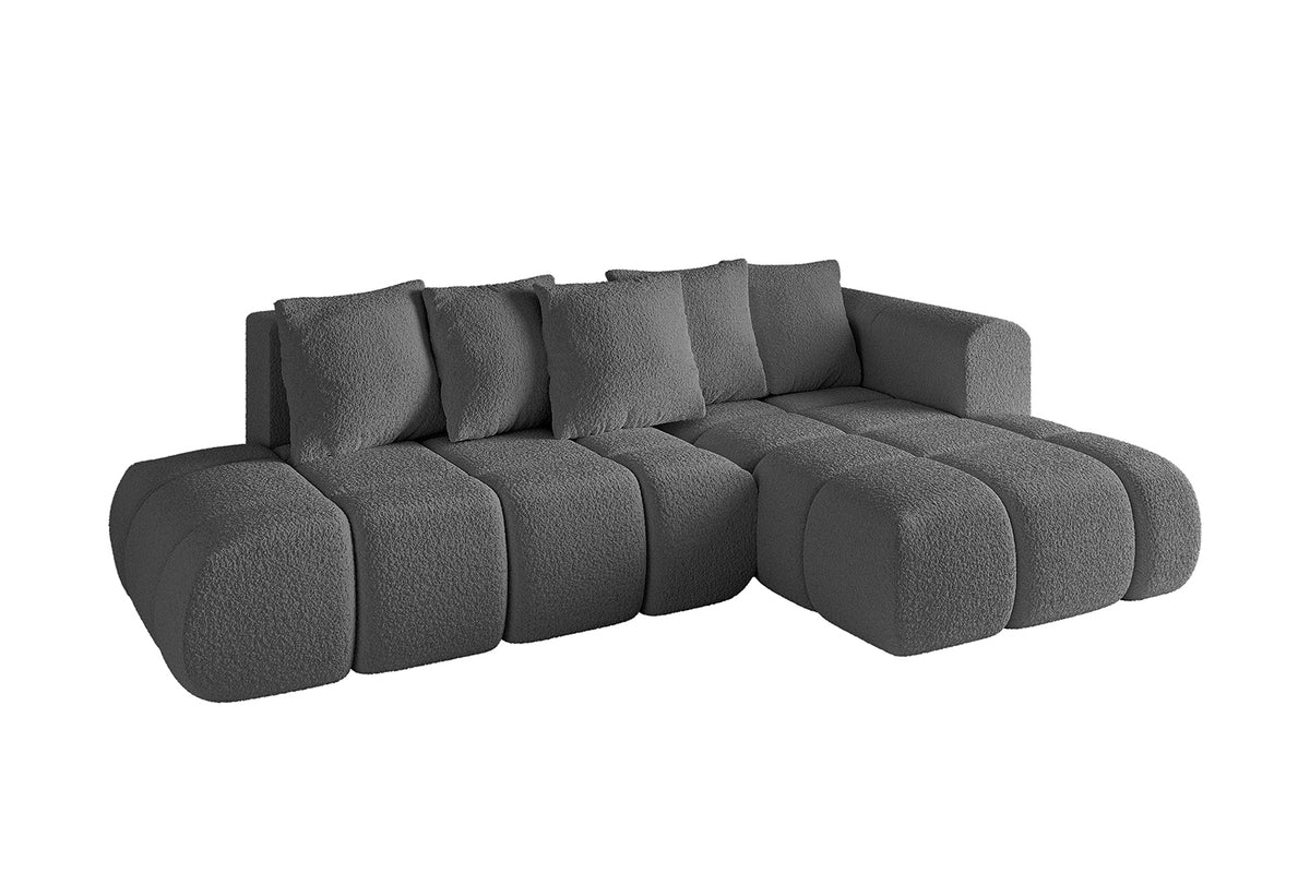 Narożnik CLOUD-L-v1 Bouclé, Szary - Quelle 92 / Otomana z prawej / Z funkcją spania