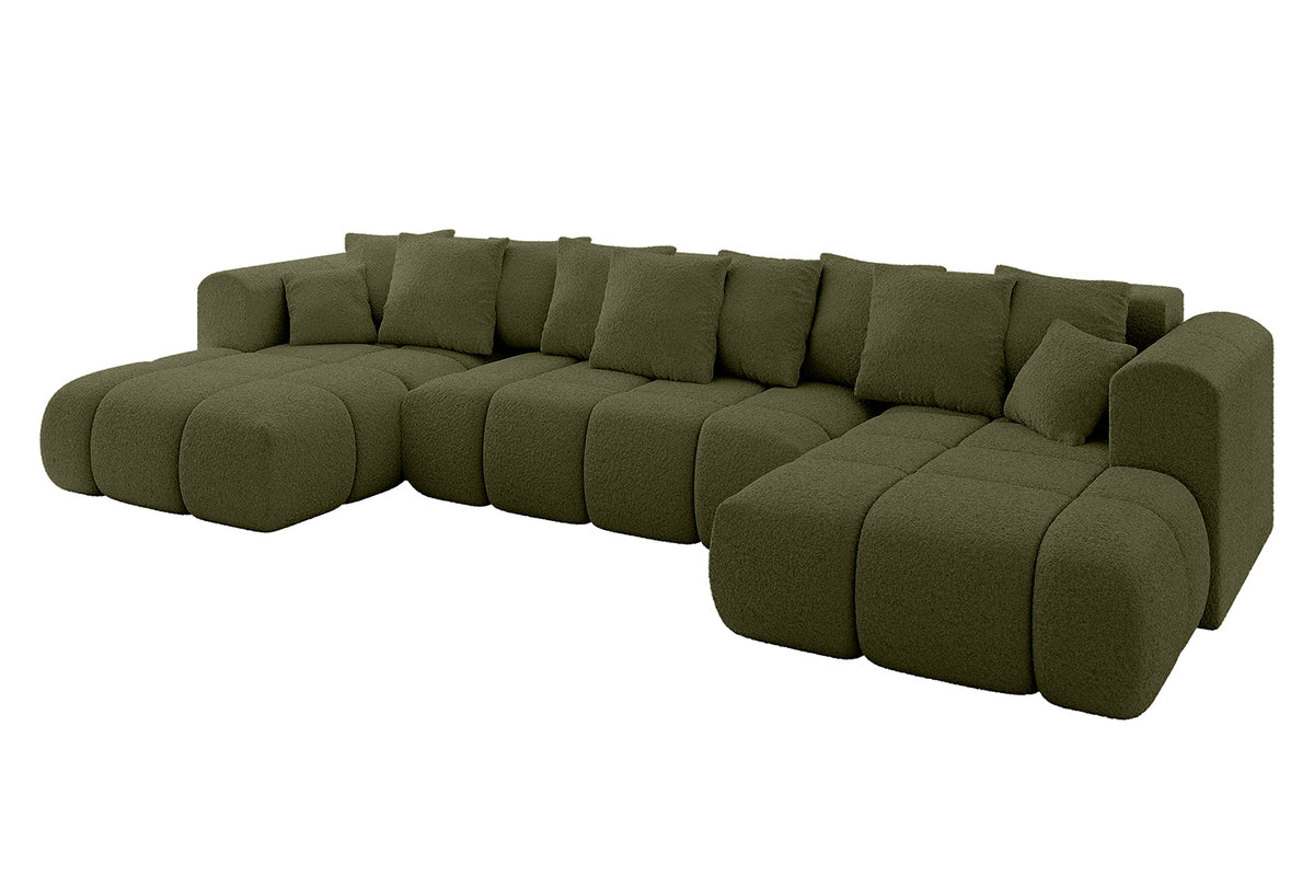 Narożnik CLOUD-U-v1 Bouclé, Zielony - Quelle 38 / W kształcie U / Z funkcją spania